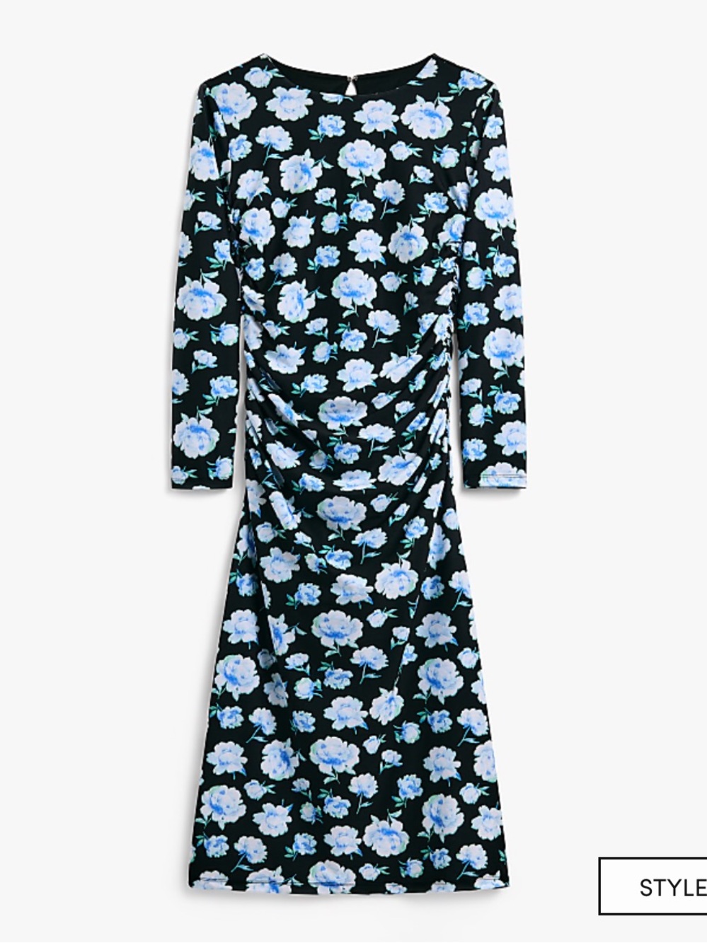 NWT Ann Taylor Floral Ruched Midi Dress Black/Blue Size 2 - Picture 2 of 12